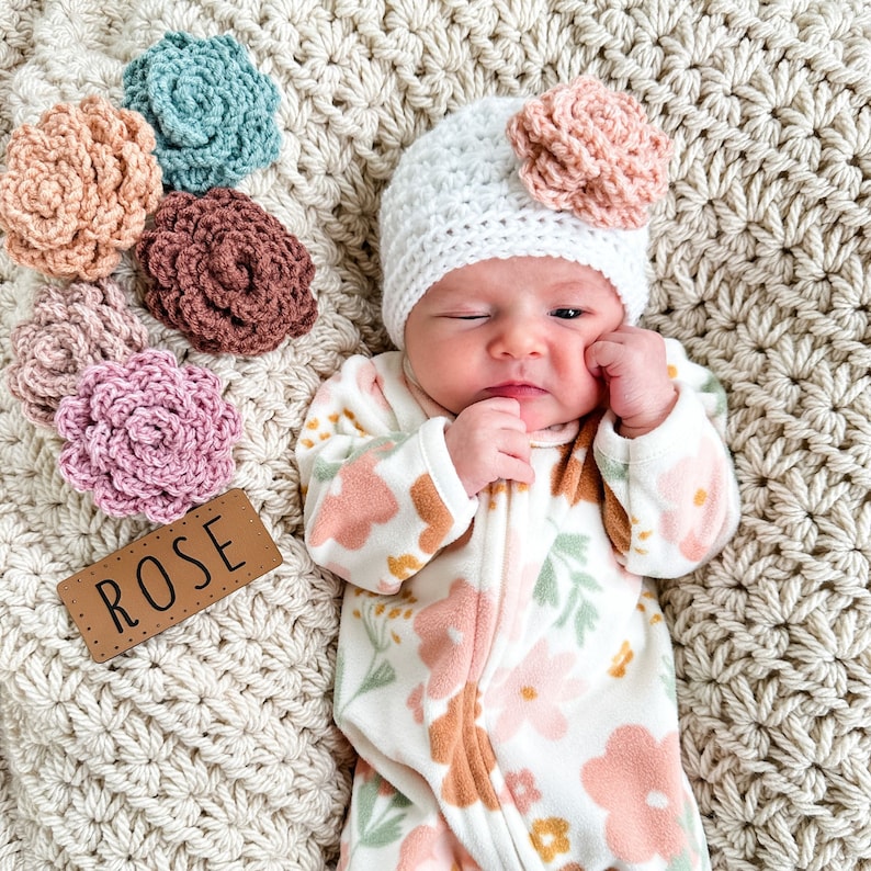 Crochet Baby Hat Pattern – Star Stitch Big Bow Beanie with Rose Flower Design (PDF Tutorial)