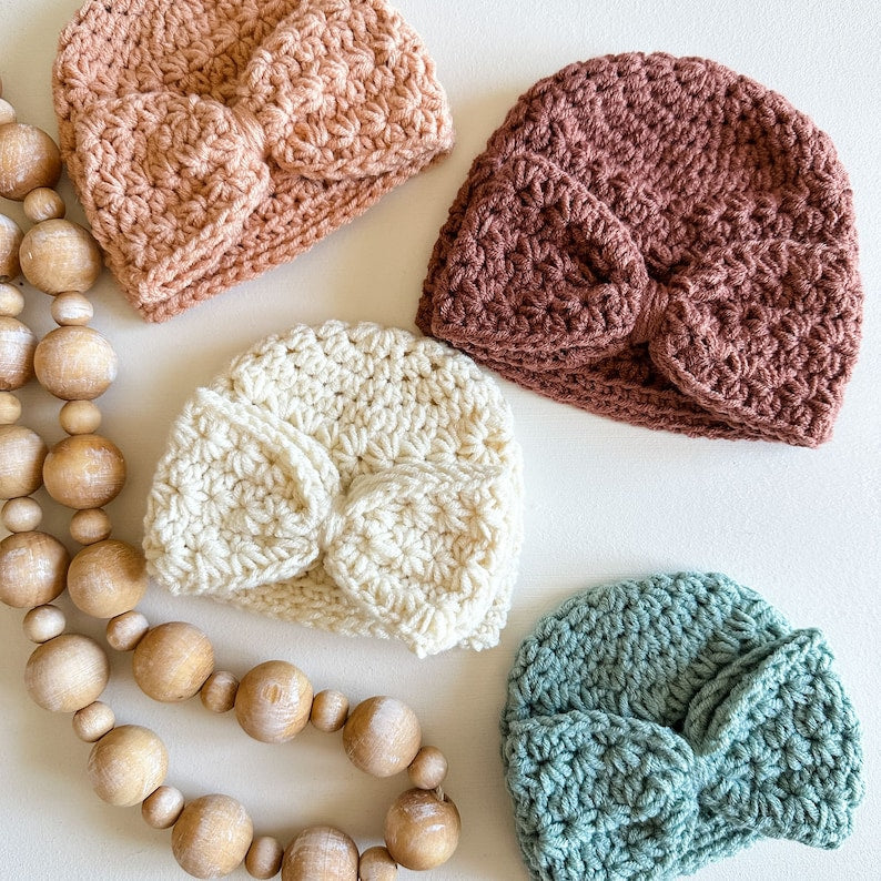 Crochet Baby Hat Pattern – Star Stitch Big Bow Beanie with Rose Flower Design (PDF Tutorial)