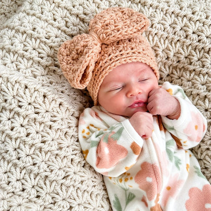 Crochet Baby Hat Pattern – Star Stitch Big Bow Beanie with Rose Flower Design (PDF Tutorial)