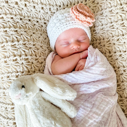 Crochet Baby Hat Pattern – Star Stitch Big Bow Beanie with Rose Flower Design (PDF Tutorial)