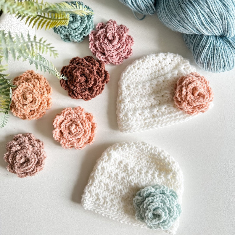 Crochet Baby Hat Pattern – Star Stitch Big Bow Beanie with Rose Flower Design (PDF Tutorial)