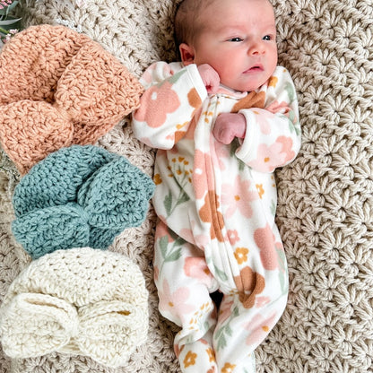 Crochet Baby Hat Pattern – Star Stitch Big Bow Beanie with Rose Flower Design (PDF Tutorial)