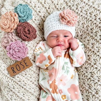 Crochet Baby Hat Pattern – Star Stitch Big Bow Beanie with Rose Flower Design (PDF Tutorial)