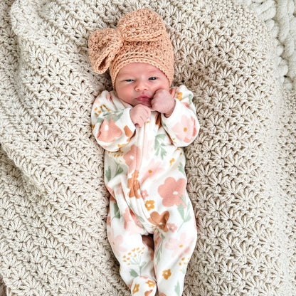 Crochet Baby Hat Pattern – Star Stitch Big Bow Beanie with Rose Flower Design (PDF Tutorial)
