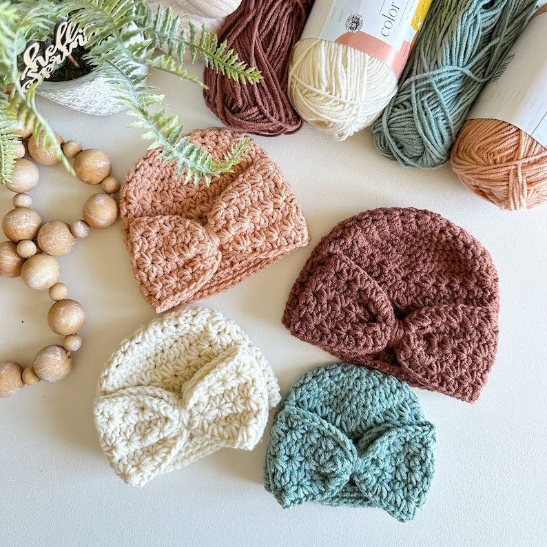 Crochet Baby Hat Pattern – Star Stitch Big Bow Beanie with Rose Flower Design (PDF Tutorial)