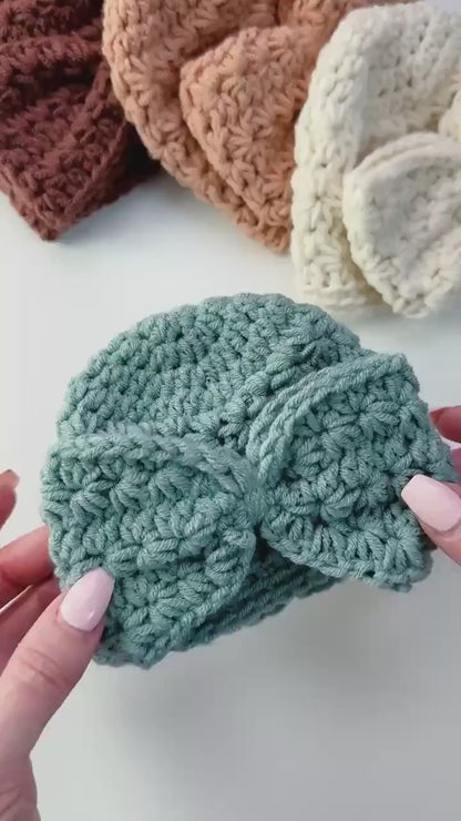 Crochet Baby Hat Pattern – Star Stitch Big Bow Beanie with Rose Flower Design (PDF Tutorial)