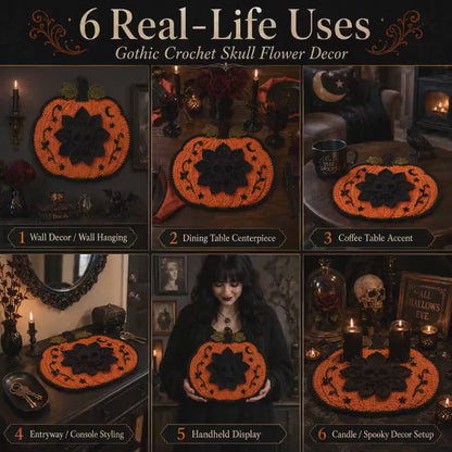 Gothic Skull Flower Pumpkin Mat Crochet Pattern PDF, Halloween Decor (Digital Download)
